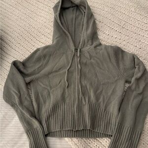 Abound Olive Knit Cropped Hoodie with zip closer